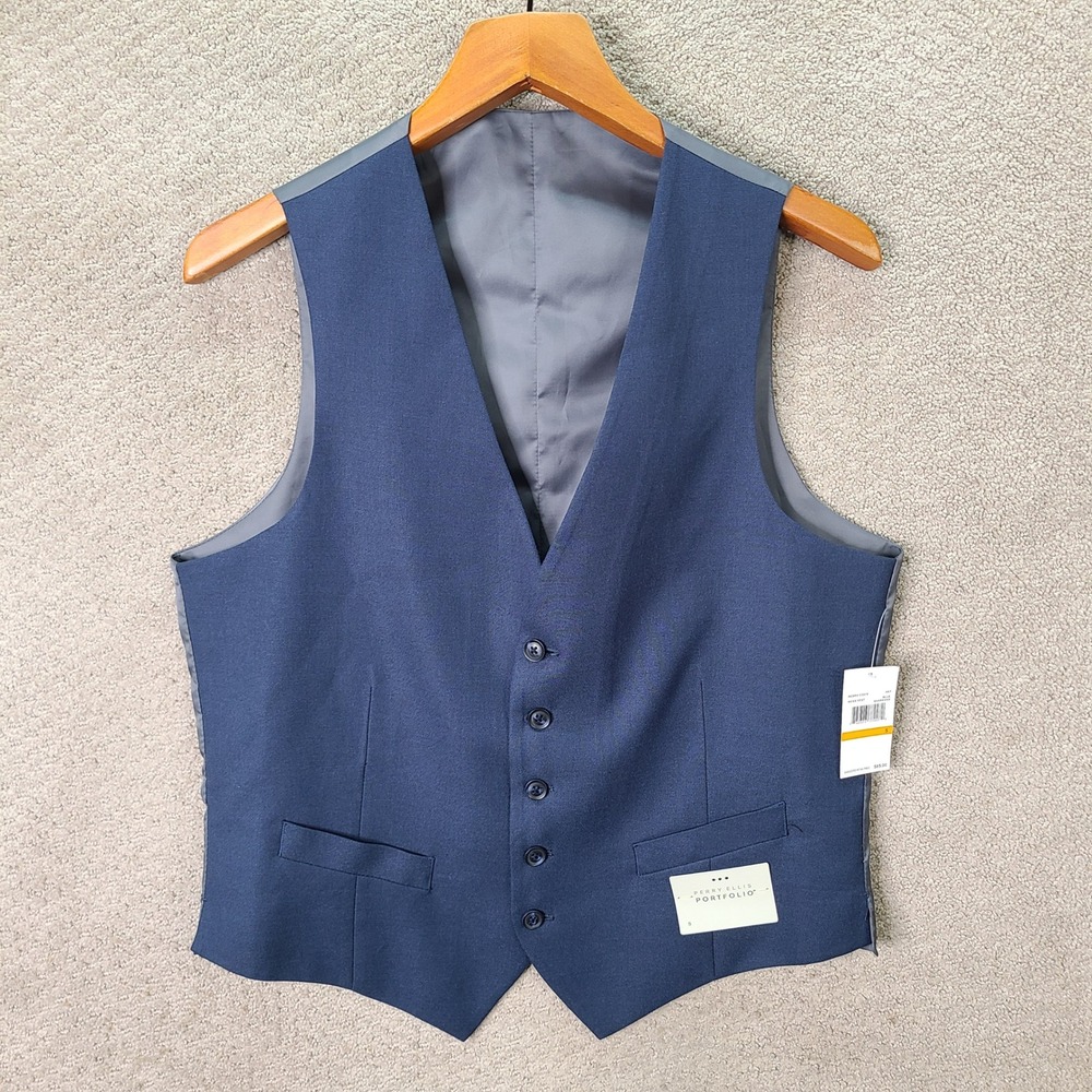 Perry Ellis Vest Mens Small Blue Sharkskin Suit Vest Button Front Formal NEW
